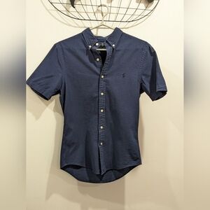 Ralph Lauren 100% cotton Slim fit Navy Blue short sleeve oxford shirt. Small men